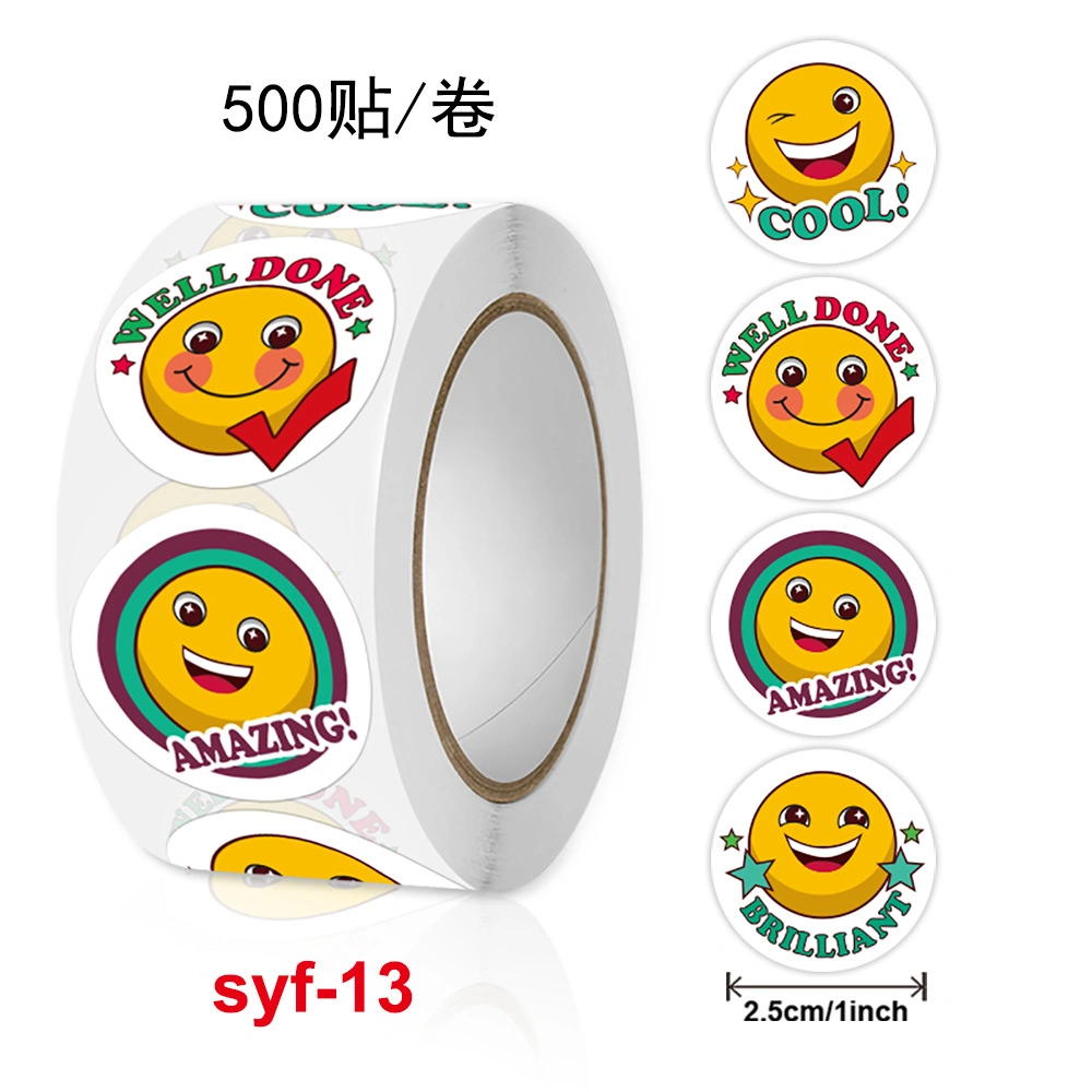 Self-Adhesive Paper Sticker Roll Reward Stickers for Teachers Motivational Incentive Stickers for Kids, 500PCS Roll 1 Inch Round Stickers 8 Smile Designs/Roll